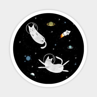 Cats in space. Cute typographi print with cats astronaut. Magnet